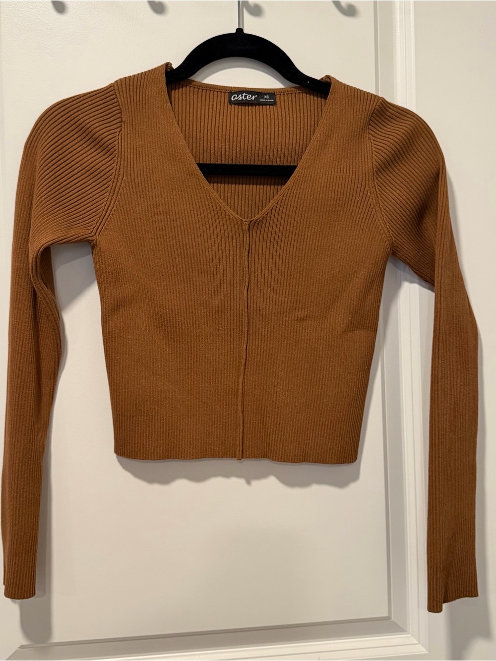 Ribbed V-Neck Long Sleeve Crop Top